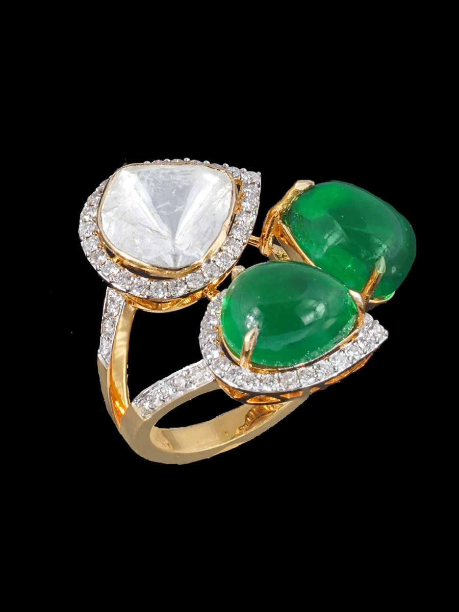 Regal Emerald Polki Ring
