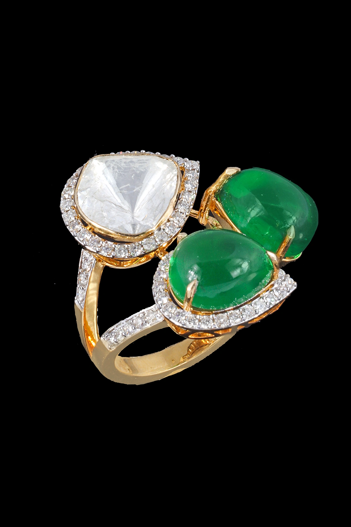 Regal Emerald Polki Ring